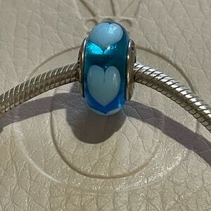 Pandora Lighter Blue & Turquoise Heart Murano Glass Charm🦋